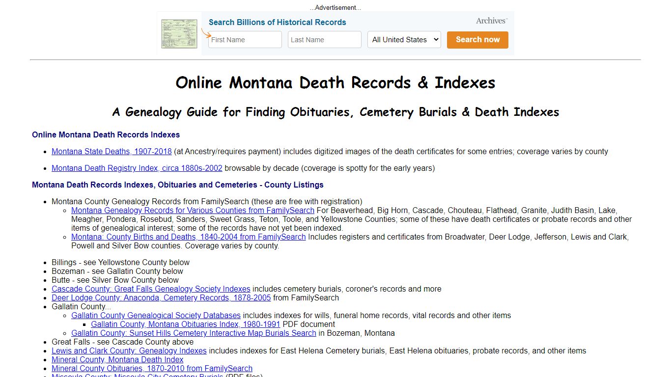 Online Montana Death Indexes, Records & Obituaries